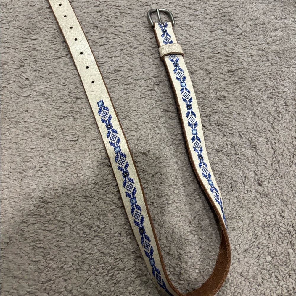 American Eagle S/P Cream Embroidered Leather Belt – 100% Buffalo Leather